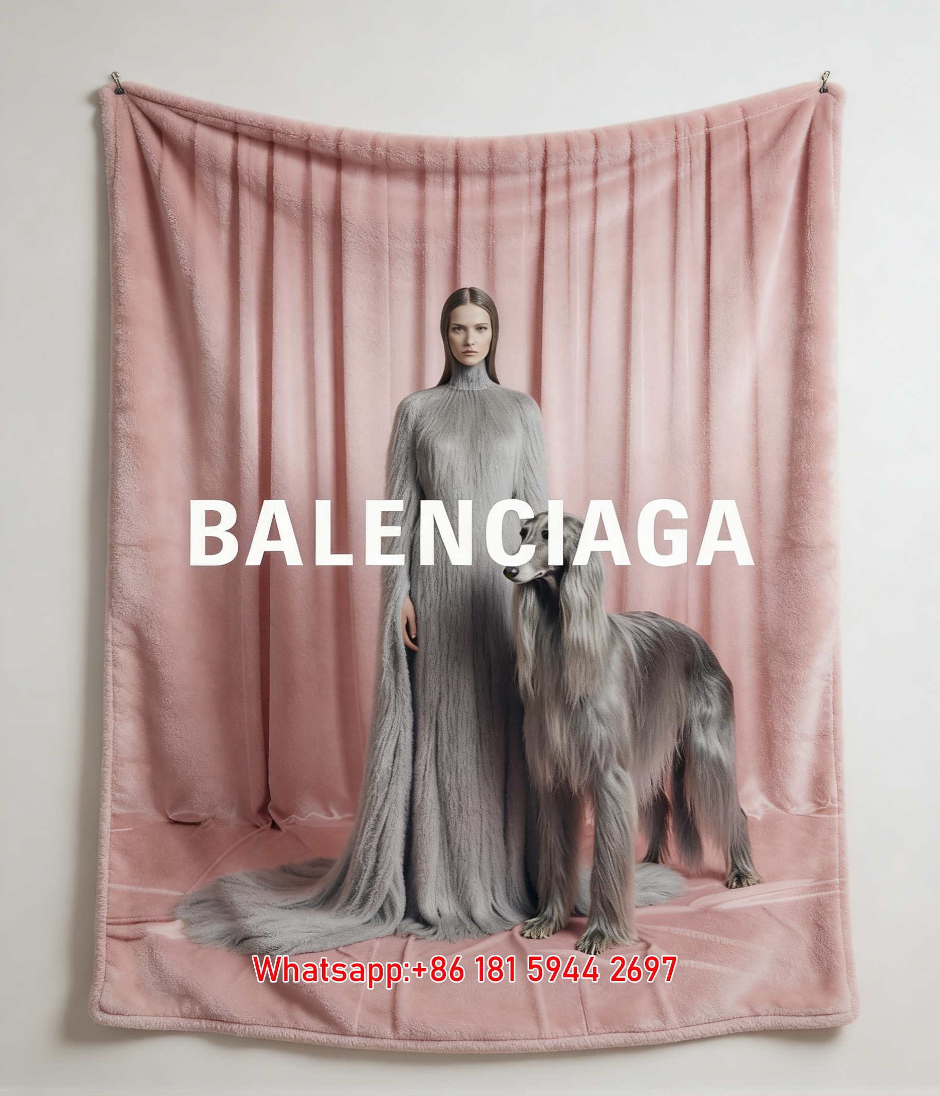 Balenciaga Pink Curtain Afghan Hound Flannel Throw Blanket for Sofa & Wall Decor BA137